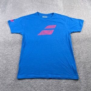 Babolat Shirt Mens Large Blue Pink Logo Short Sleeve Tee Tennis Crewneck